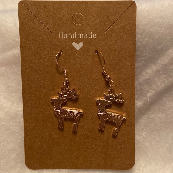 White Reindeer with Black Antlers Christmas Dangle Earrings - Picture 3 of 4